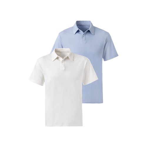 Poloshirt JOHN DEVIN, Herren, Gr. S (44/46), blau (sanftes weiß, hellblau), Jersey, Slub, Obermaterial: 100% Baumwolle, unifarben, casual, normal, Rundhals, Kurzarm abgesteppte Kante, Shirts, aus besonderer slub-yarn Qualität