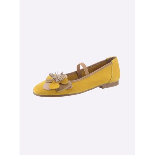 Ballerina HEINE, Damen, Gr. 37, gelb, Leder, Rindsleder, Veloursleder, Glattleder, modisch, Schuhe