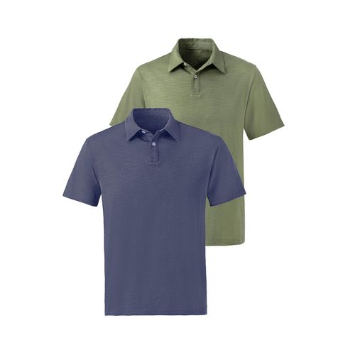 Poloshirt JOHN DEVIN, Herren, Gr. S (44/46), grün (khaki, blau), Jersey, Slub, Obermaterial: 100% Baumwolle, unifarben, casual, normal, Rundhals, Kurzarm abgesteppte Kante, Shirts, aus besonderer slub-yarn Qualität