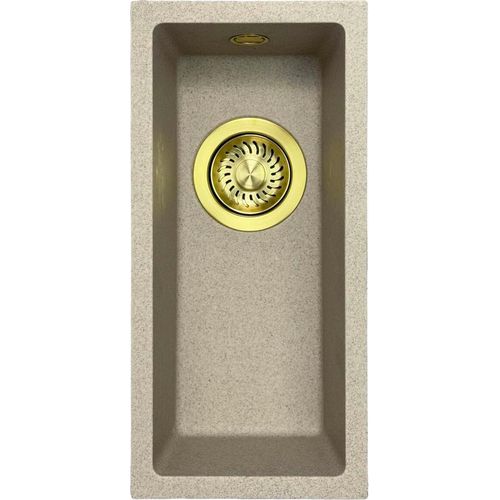 GraniteMy Universal Granit beige Sand kleine Spüle 17x40 cm Aufsatz, Unterbau und flächenbündig mit goldenem Stöpsel 1208968003