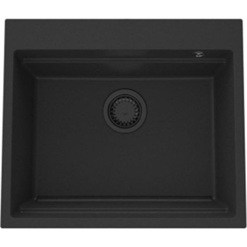 GraniteMy Dampfküchengranitspüle 56x48 cm schwarz Aufsatz mit schwarzem Stöpsel inklusive Zubehör 1208967233
