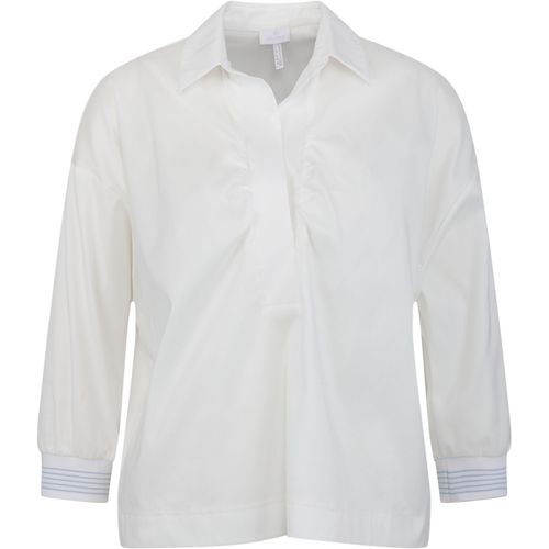 Schlupfbluse SPORTALM KITZBÜHEL, Damen, Gr. 44, weiß, Web, Obermaterial: 97% Baumwolle, 3% Elasthan, unifarben mit Farbeinsatz, clean, modisch, weit, Langarm Strickbündchen, Blusen, mit Streifenbündchen am Ärmel