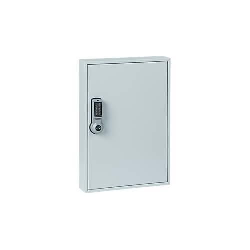 Schlüsselschrank ELO, mit 50 Haken, mit gesicherten Haken, Elektroschloss inkl. 9 V Blockbatterie, lichtgrau RAL 7035