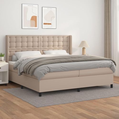 Boxspringbett Matratze -Braun Kunstleder Cappuccino | Größe: 200 x 200 cm | Modell: Knöpfe