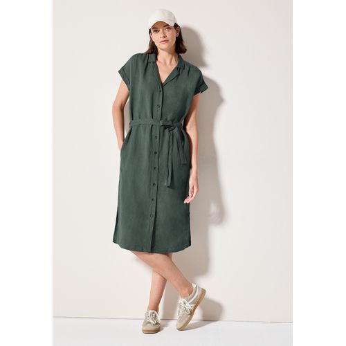 Blusenkleid CECIL, Damen, Gr. XXL (46), N-Gr, balmy khaki, Web, Obermaterial: 55% Leinen, 45% Viskose, unifarben, casual, regular fit knieumspielend, Kurzarm Umschlagsaum, Kleider, aus sommerlicher Qualität mit Leinen
