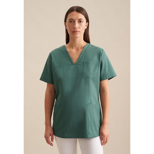 Funktionshemd SEIDENSTICKER, Herren, Gr. XL (43-44), normale Ärmellängen, grün, 60% Baumwolle 40% Polyester, unifarben, regular fit, V-Ausschnitt, Kurzarm gerader Abschluss, Hemden, Kasack Uni
