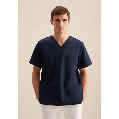 Funktionshemd SEIDENSTICKER, Herren, Gr. XS ( 35-36), normale Ärmellängen, blau (dunkelblau), 60% Baumwolle 40% Polyester, unifarben, V-Ausschnitt, Kurzarm gerader Abschluss, Hemden, Kasack Uni