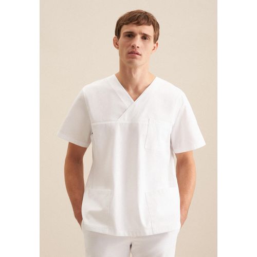 Funktionshemd SEIDENSTICKER, Herren, Gr. XS ( 35-36), normale Ärmellängen, weiß, 60% Baumwolle 40% Polyester, unifarben, V-Ausschnitt, Kurzarm gerader Abschluss, Hemden, Kasack Uni