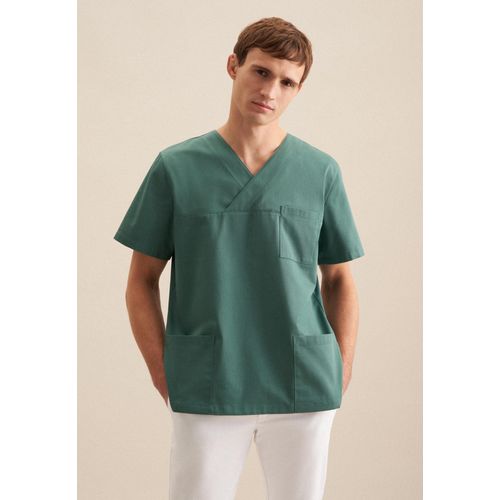 Funktionshemd SEIDENSTICKER, Herren, Gr. XL (43-44), normale Ärmellängen, grün, 60% Baumwolle 40% Polyester, unifarben, V-Ausschnitt, Kurzarm gerader Abschluss, Hemden, Kasack Uni