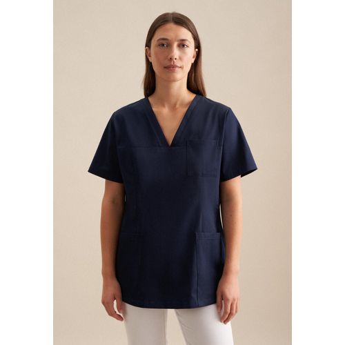 Funktionshemd SEIDENSTICKER, Herren, Gr. 3XL (48(, normale Ärmellängen, blau (dunkelblau), 60% Baumwolle 40% Polyester, unifarben, regular fit, V-Ausschnitt, Kurzarm gerader Abschluss, Hemden, Kasack Uni