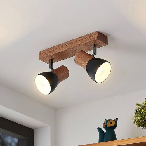 Lindby Tonja Decken-Strahler mit Holz, zweiflammig