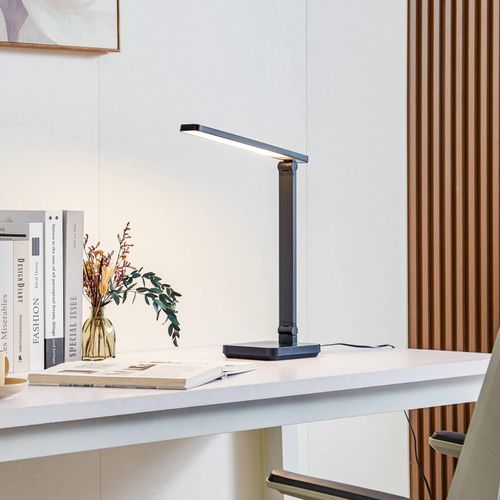 Lindby LED-Schreibtischleuchte Rylas, schwarz, USB, CCT