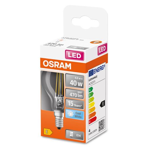 OSRAM LED-Tropfen E14 4W Classic P 4.000K klar