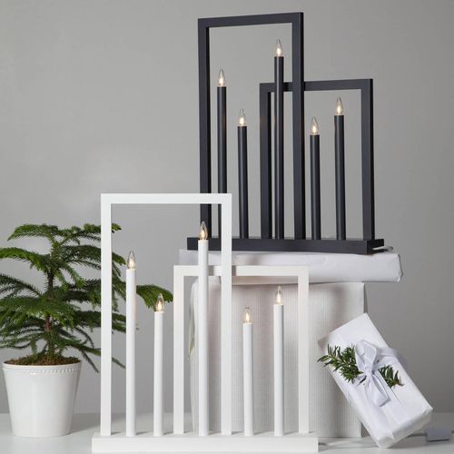 Holz-Fensterleuchter Frame, 5-flammig, dunkelgrau