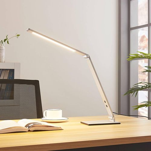 Lucande LED-Schreibtischleuchte Nicano, grau, Metall, dim.