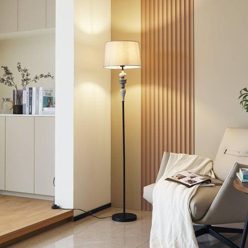 Lindby Stehleuchte Haldorin, grau/schwarz, Textil, 157 cm