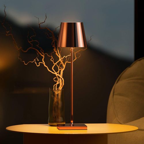 LED-Akkutischlampe Nuindie, USB-C, kupfer, IP54, dimmbar