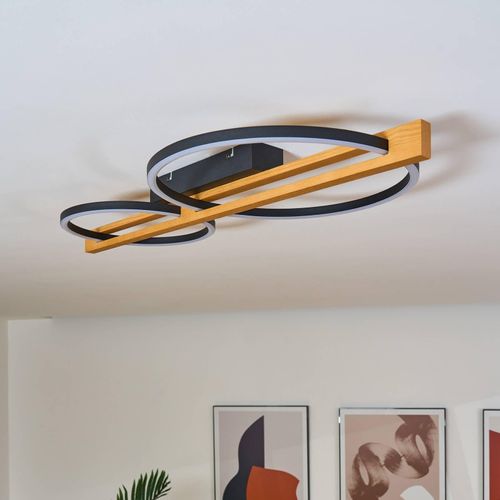 LED-Deckenlampe Tovak, pinie, 76 cm, 2-flg. Holz, dimmbar