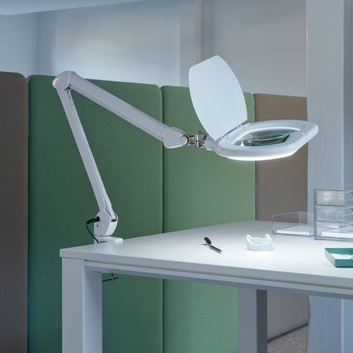 LED-Lupenleuchte MAULcrystal, weiß, Klemme, dimmbar