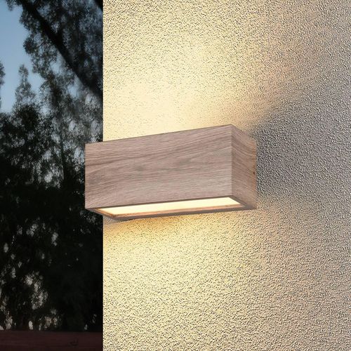 Außenwandleuchte Mayenne, holzfarben, Up- & Downlight, eckig