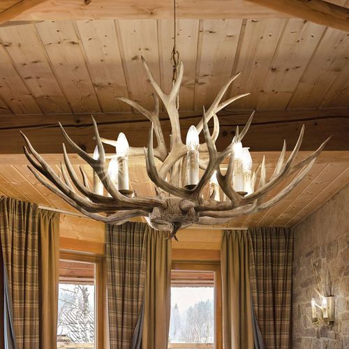 Ideal Lux Kronleuchter Chalet, beige, Kunstharz, achtflammig