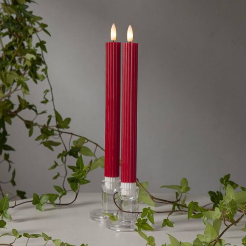 LED-Kerze Flamme Stripe, rot, 25 cm, Wachs, Batterie 2er-Set