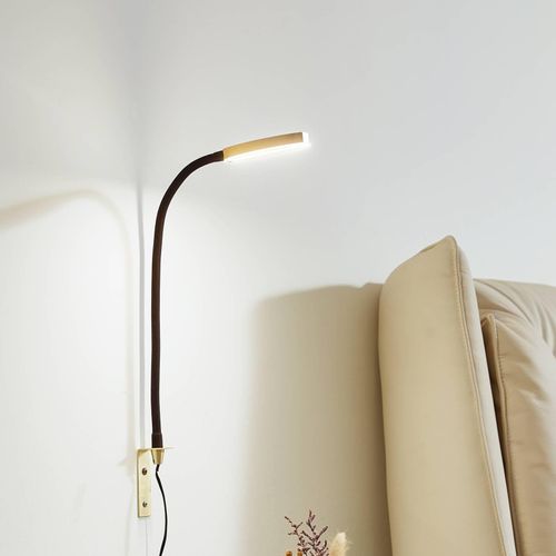 Lindby LED-Leselampe Flexola, gold, rund, Metall, Stecker