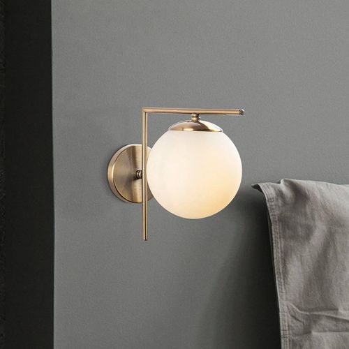 Wandleuchte 7141-Antique, goldfarben antik, Opalglas Ø 10 cm