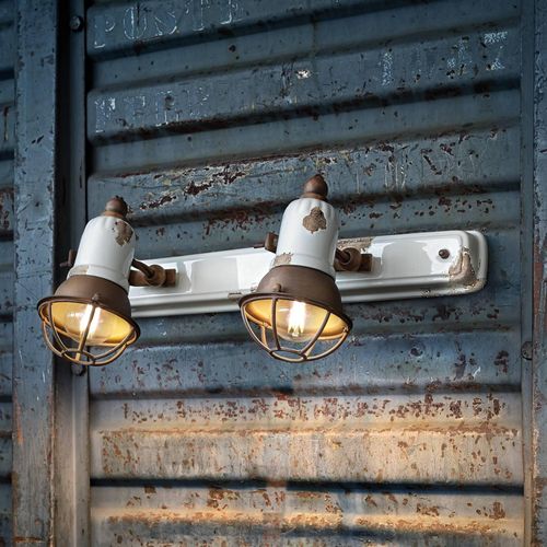 Wandlampe C1676/1, 2-flammig, weiß/rostbraun, Keramik, E14