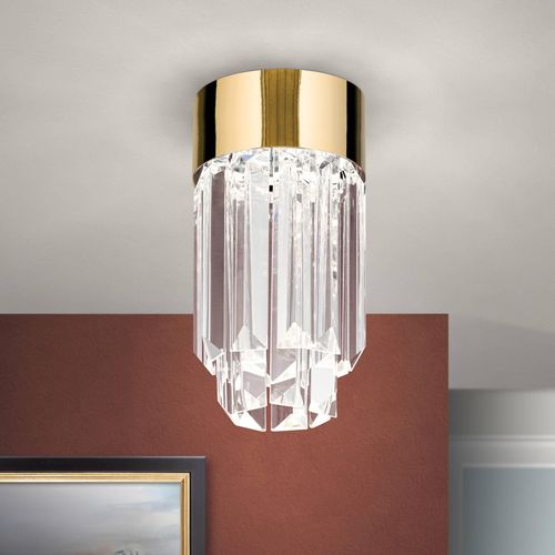 LED-Deckenleuchte Prism, Kristallglas, Ø10cm, gold