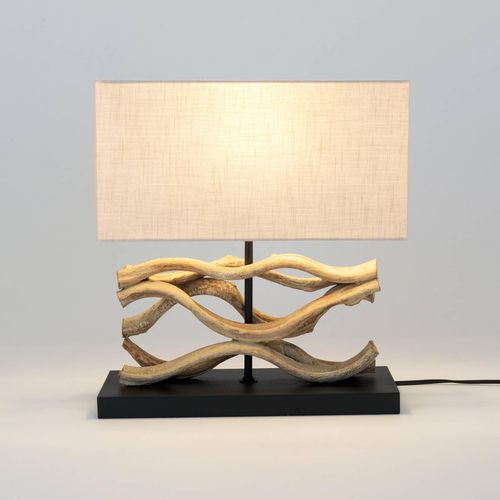 Tischleuchte Panarea, holzfarben/beige, Höhe 42 cm, Holz