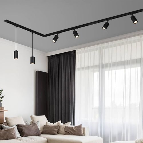 Schienensystem RAIL 230 V, schwarz, 4 Spots, 2 Pendel, 2,25m
