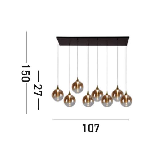 LED-Hängeleuchte Alchemy, 8-fl., schwarz, bernstein, Glas