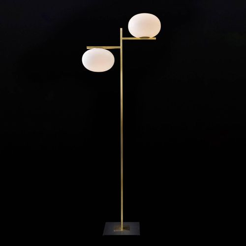 Oluce Stehleuchte Alba, messingfarben, zweiflammig, Dimmer