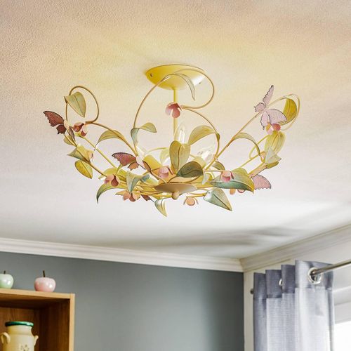 Deckenlampe BUTTERFLY, creme/grün/rosé, Edelstahl, 3-flammig