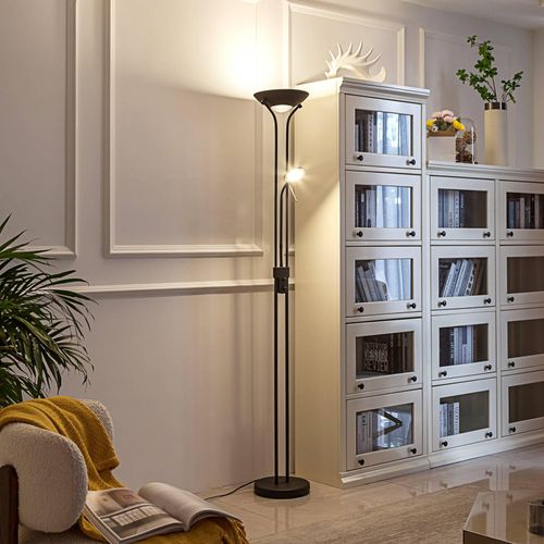 Lindby LED-Standleuchte Josefin, schwarz, Leselicht, dimmbar