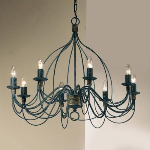 Kronleuchter Filo, 8-flammig, blauschwarz, Metall, Ø 78 cm