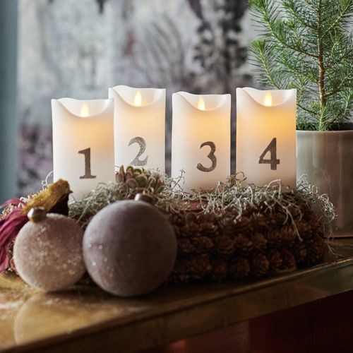 LED-Kerze Sara Advent 4er Höhe 12,5cm weiß/silber