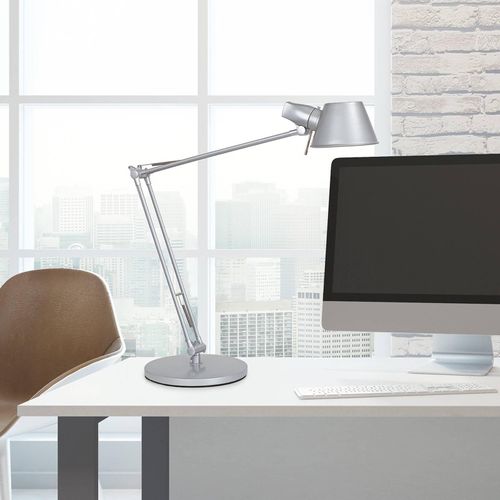 Schreibtischlampe MAULrock, silberfarben, justierbar E27-LED