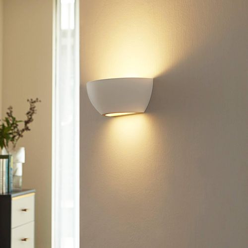 Lindby Wandfluter Jimmy, weiß, Gips, halbrund, 24cm, E14