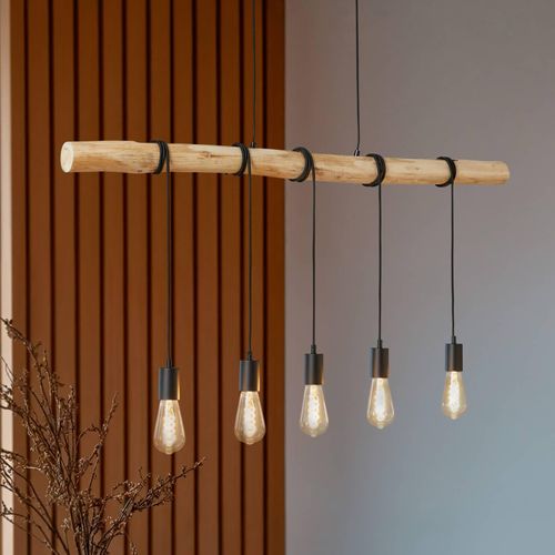Lindby Hängeleuchte Rom, 5-flg., Holz, Seil, schwarz, 116 cm