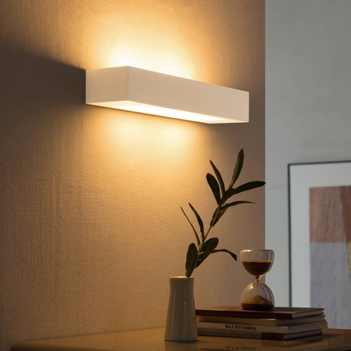 Lindby Wandleuchte Matteo, weiß, Gips, 36 cm, E14, bemalbar