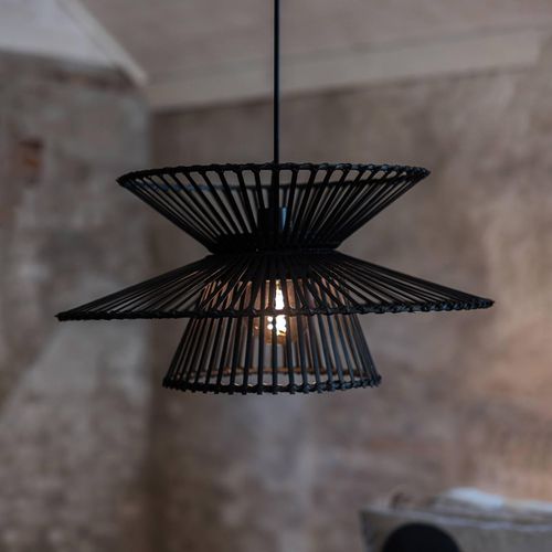 Hängelampe Duplici, schwarz, Bambus, Ø 57 cm, E27