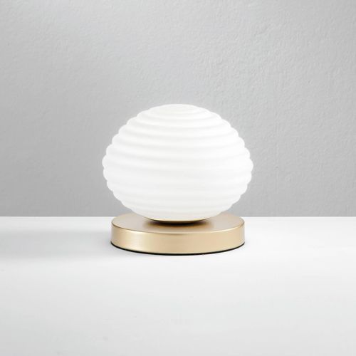 Tischleuchte Ripple, goldfarben/opal, Ø 18 cm