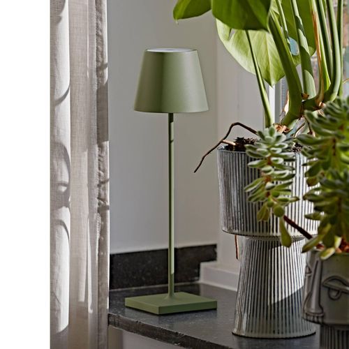 LED-Akkutischlampe Nuindie, USB-C, tannengrün, IP54, dimmbar