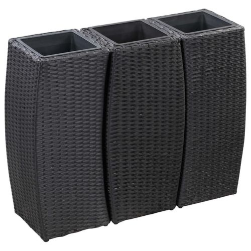 Garten-Hochbeete 3-Tlg. Poly Rattan | Farbe: Schwarz