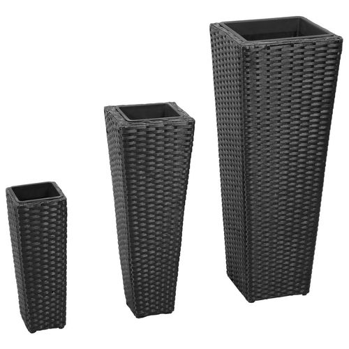 Garten-Hochbeet 3-Tlg. Poly Rattan | Farbe: Schwarz