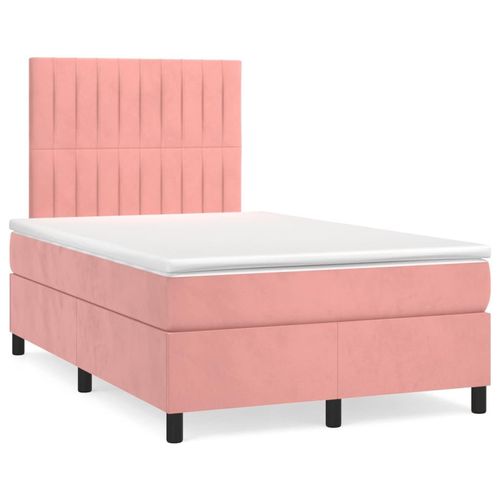 Boxspringbett Mit Matratze & Led Samt Rosa | Größe: 120 x 190 cm | Modell: Vertikale Streifen