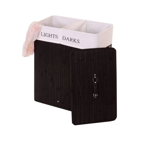 Wäschekorb MCW-C21, Laundry Wäschebox Wäschesammler Wäschebehälter, Bambus 2 Fächer 63x55x34cm 100l ~ schwarz