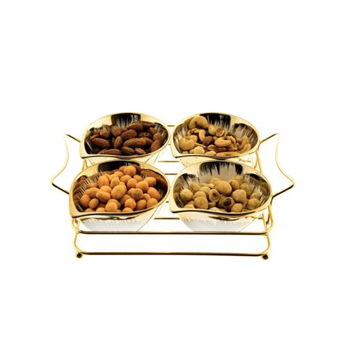 5er Snackset "Cerezlik" - 4 Snackschalen aus Porzellan mit Gold